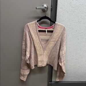 Free People Cream V-Neck Sweater Lightweight Knit